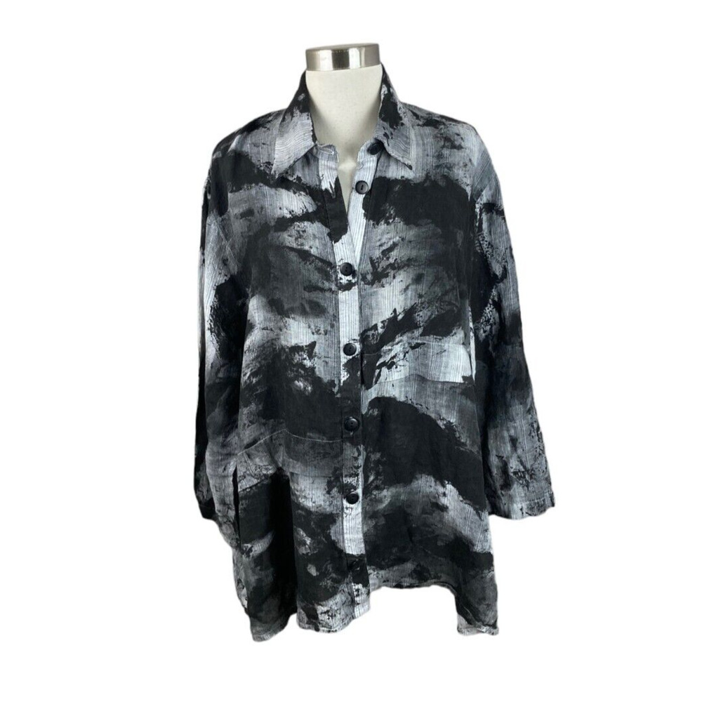 Dress to Kill Black Gray Tie Dye Cotton Linen Lagenlook Tunic USA One Size